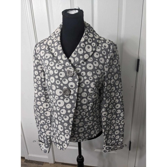 600 West Women's Cream  & Gray Print Blazer Jacket  Size 10 - Picture 1 of 10